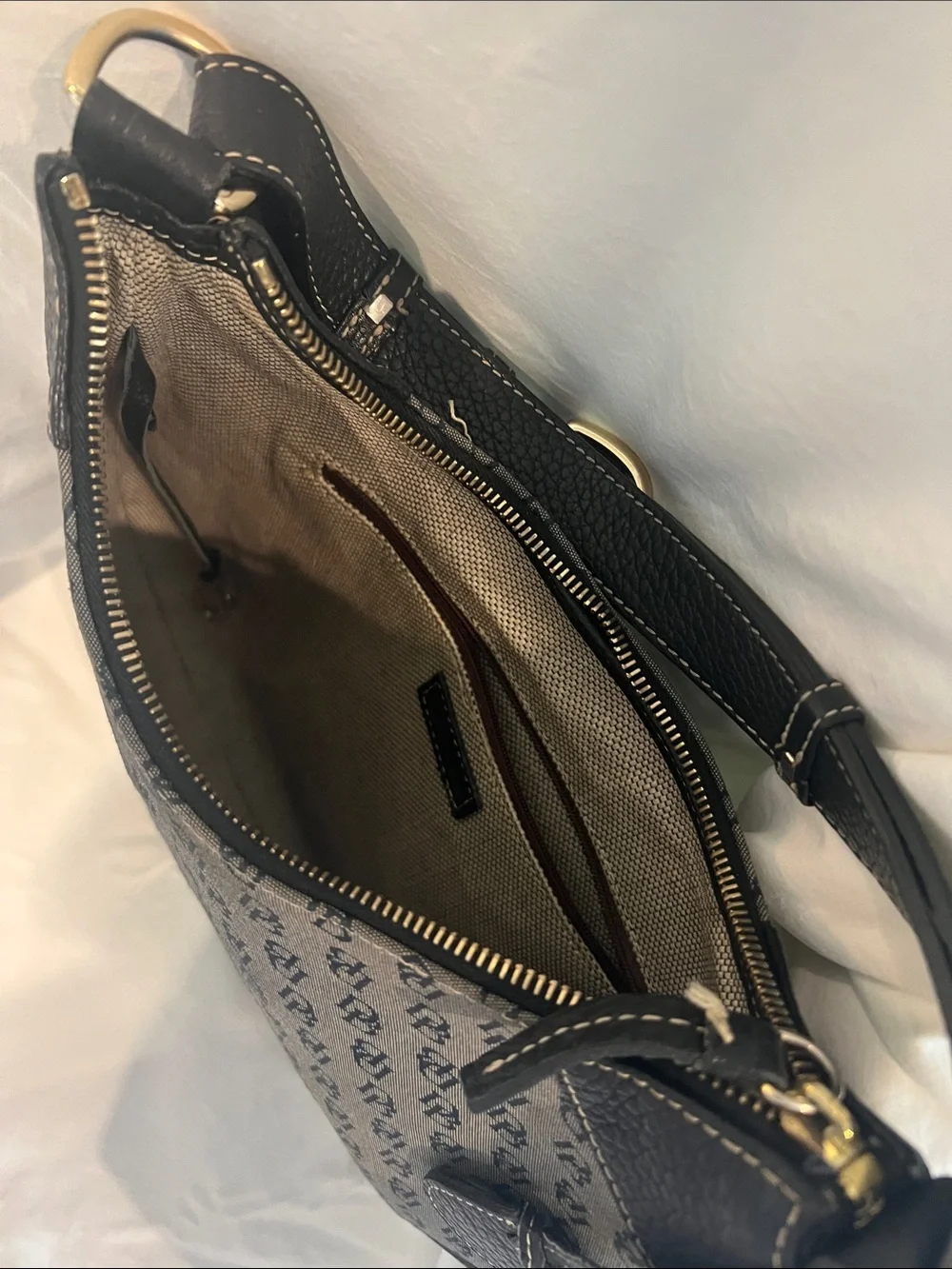 Dooney & Bourke Black Logo-Print Crescent Hobo
